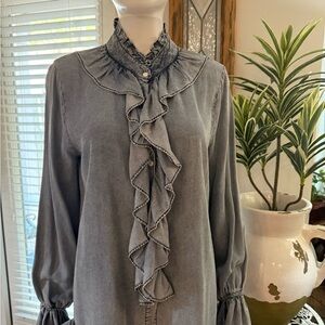 Zele Light blue Ruffled Collar Blouse
